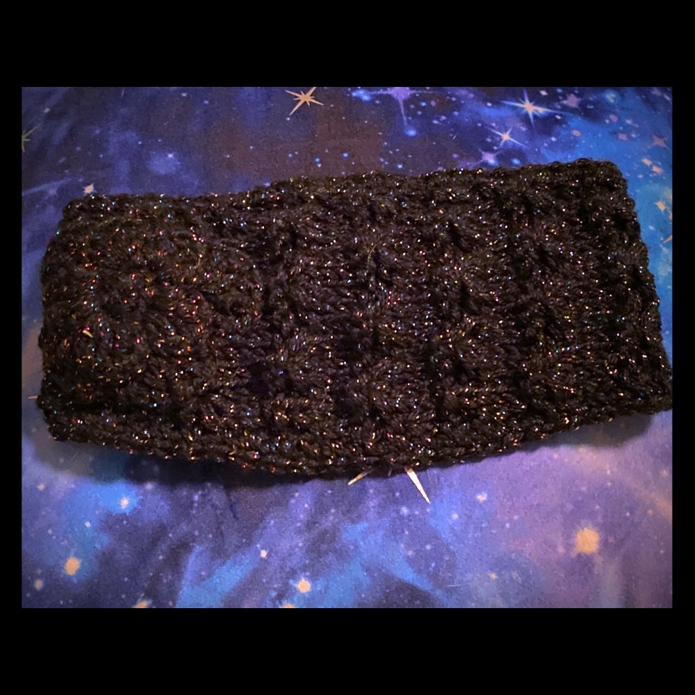 Sparkle Knit Headband Black/Multi Color w/ Flower